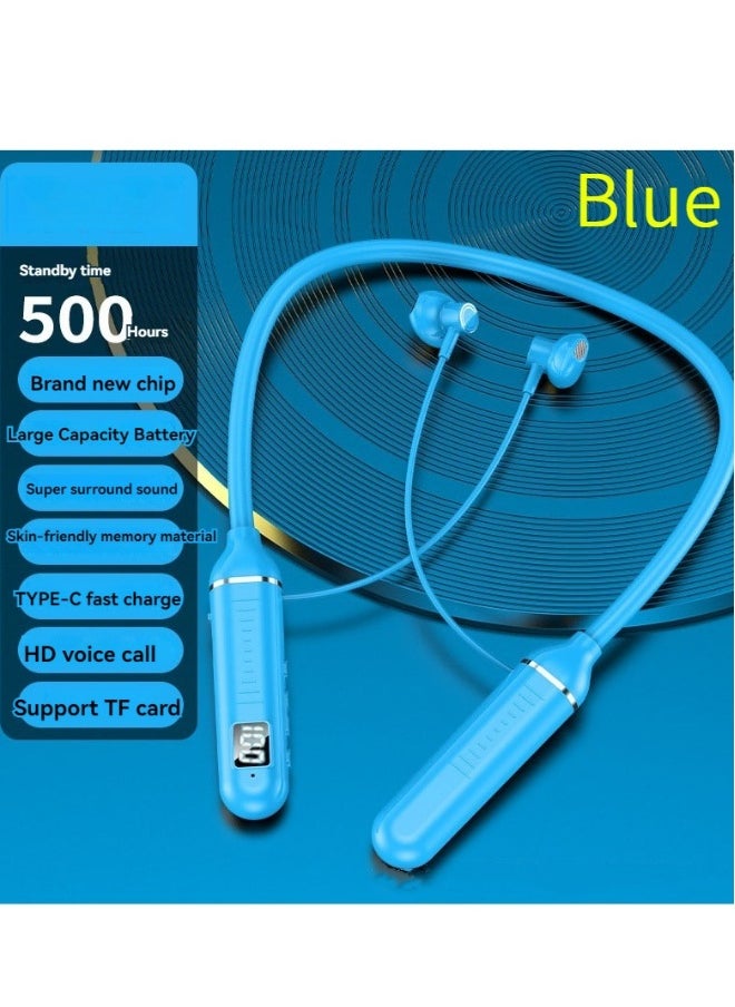 Wireless neck-mounted Bluetooth headset battery display ultra-long standby neck-mounted sports headset blue