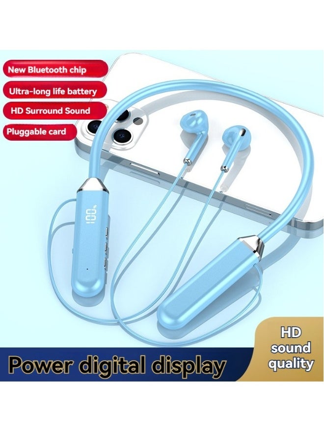 Neck-mounted Bluetooth headset in-ear digital display sports running ultra-long battery life wireless Bluetooth headset blue