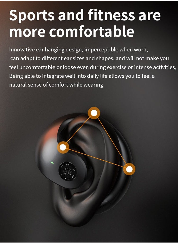 Open Ear TWS Headphones with Ear hook, Portable Mini Speaker 3D Ball Charging Case Clear Stereo Sound Built-in Mic,Wireless Headset Earbuds Workout Sports Fitness Bluetooth 5.4 Earphones (Rock Black)