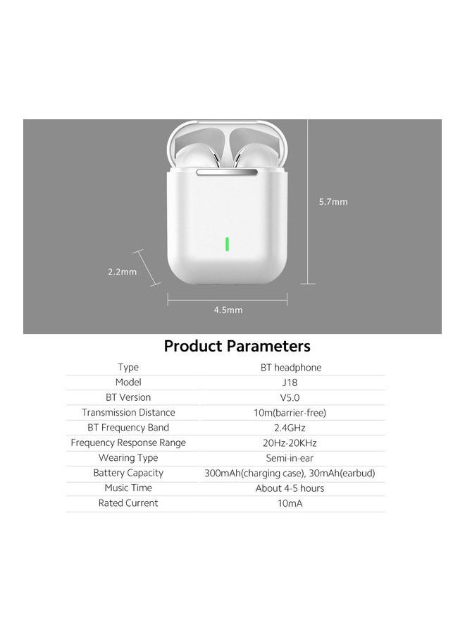 J18 Semi-In-Ear Wireless Bluetooth Headset White