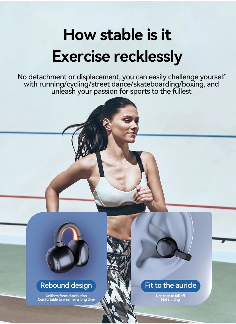 YYK-Q86 Bluetooth Headset, Clip-on Design, Noise Cancellation, Suitable for Sports, Extra Long Battery Life, High Capacity for Calls and Music - Black