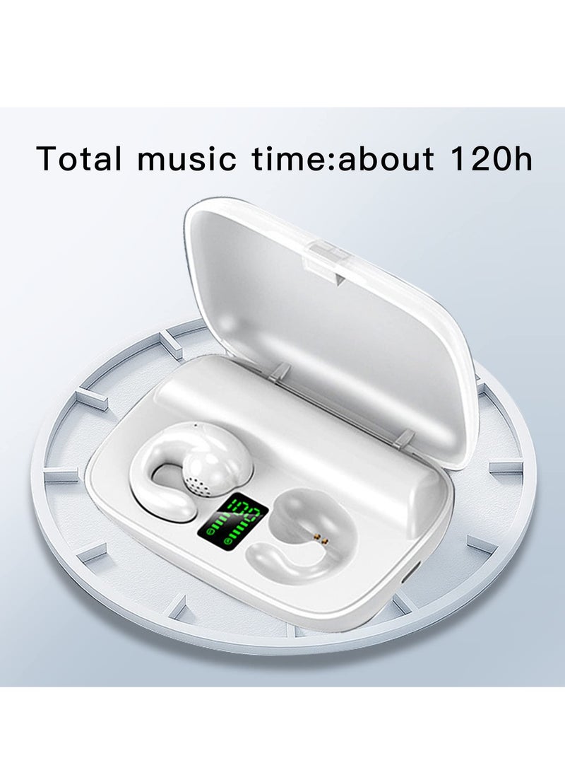 Waterproof Wireless Bone Conduction Earbuds with Earhooks - Bluetooth 5.0 Noise Cancelling Headset for Sports, Cycling, and Gym - White