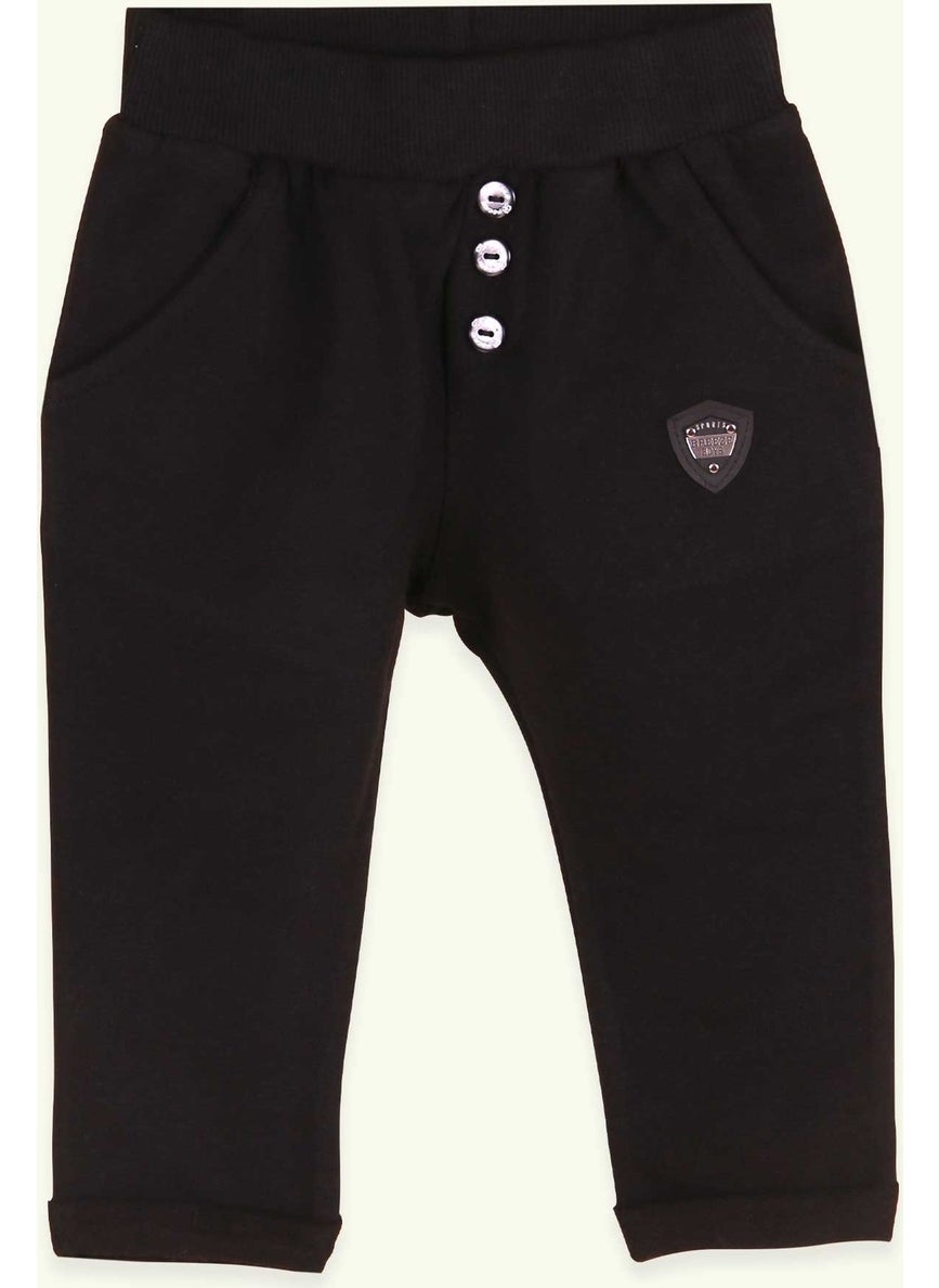 Baby Boy Sweatpants With Emblem Basic Black (9 Months-3 Years)