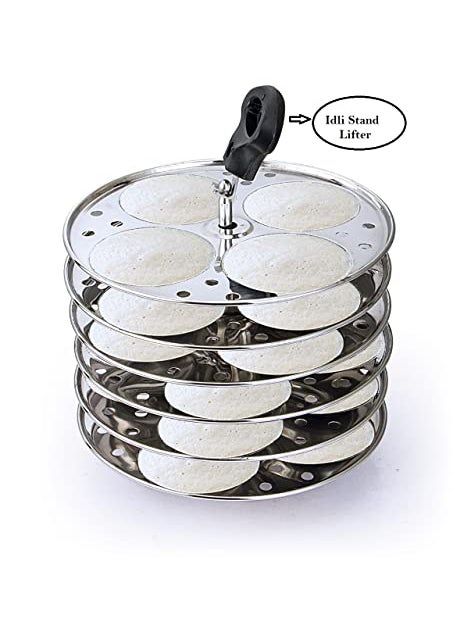 Klassi Kichen Stainless Steel Idli Cooker with 6 Plates Idli Bakelite Handle Gas Stove and Induction Compatible Kitchen Accessories COCO RED