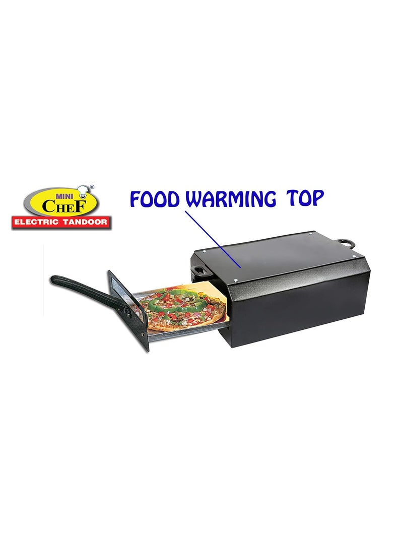 Mini Chef Electric Tandoor Big Size With Food Warming Top Heat Proof Stand 2 Pcs Magic Cloth Recipe Book2000 Watts