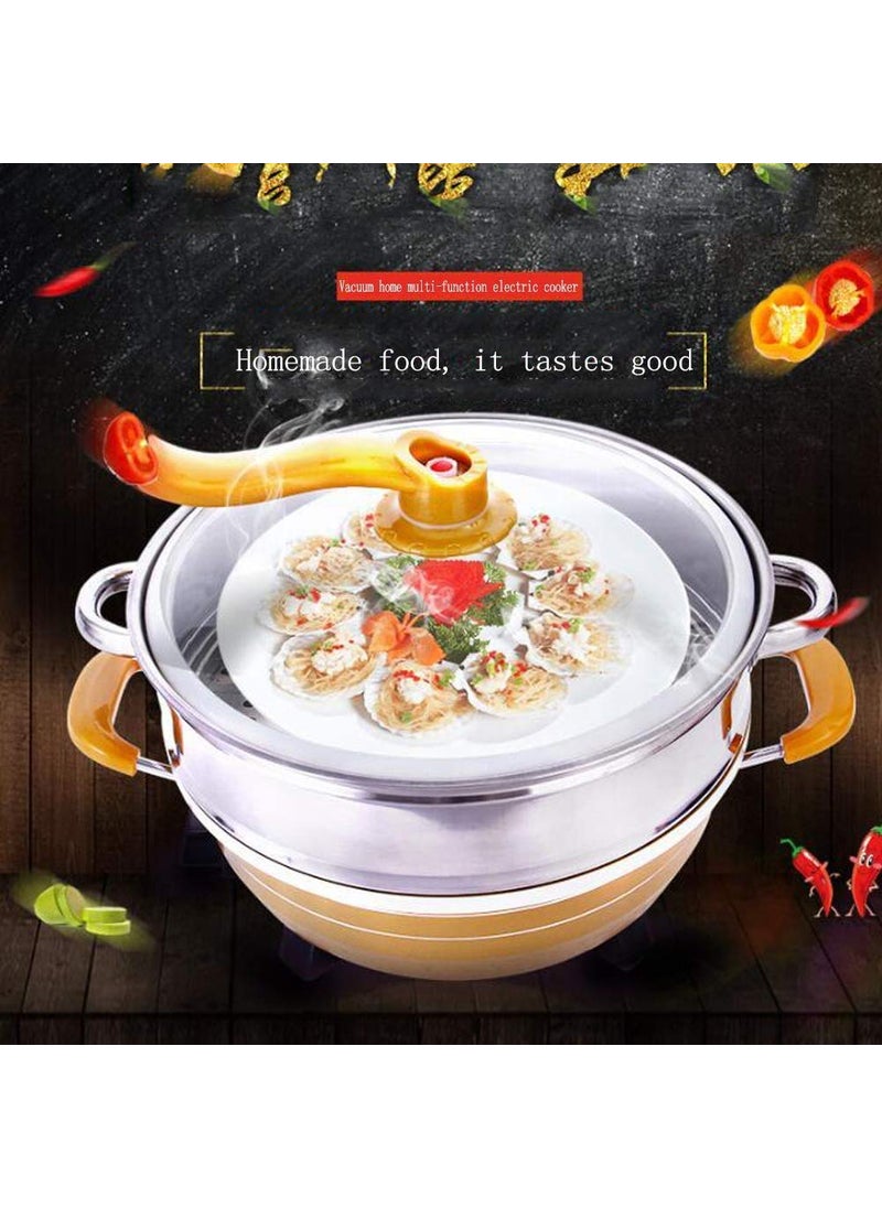 Delavala Electric Heating Hot Pot MultiFunction Non Stick Smokeless Pot with Steamer Cooker with Lid Heat Frying Pan Steaming Hot Pot Cooking Cookware for Kitchen Yellow
