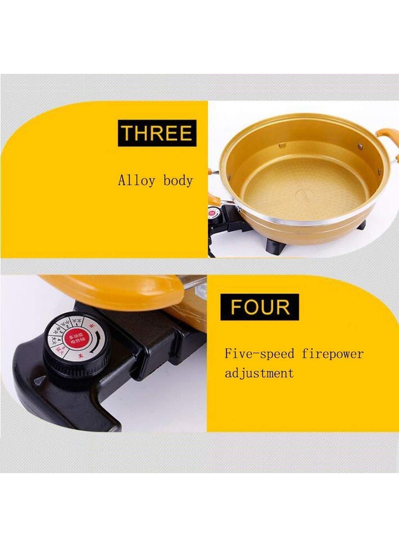 Delavala Electric Heating Hot Pot MultiFunction Non Stick Smokeless Pot with Steamer Cooker with Lid Heat Frying Pan Steaming Hot Pot Cooking Cookware for Kitchen Yellow