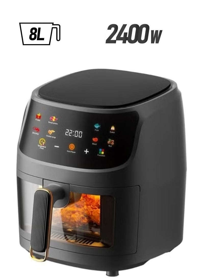 8L Digital Air Fryer 2400W – Extra Large Capacity Oil-Free Air Fryer with Touchscreen Control, Adjustable Temperature & Timer, 8 Preset Cooking Functions, Non-Stick Basket, Rapid Hot Air Circulation, Easy to Clean, Healthy Low-Fat Frying Solution