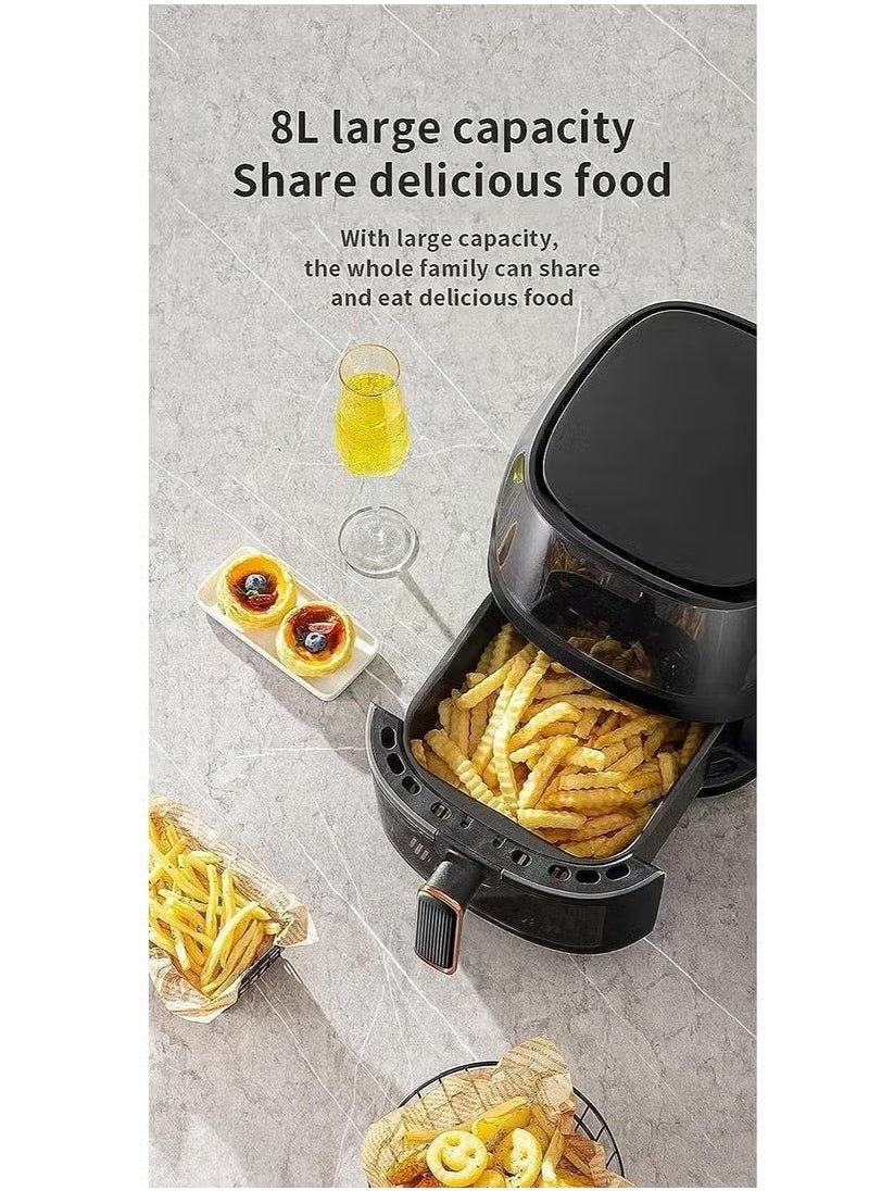 8L Digital Air Fryer 2400W – Extra Large Capacity Oil-Free Air Fryer with Touchscreen Control, Adjustable Temperature & Timer, 8 Preset Cooking Functions, Non-Stick Basket, Rapid Hot Air Circulation, Easy to Clean, Healthy Low-Fat Frying Solution