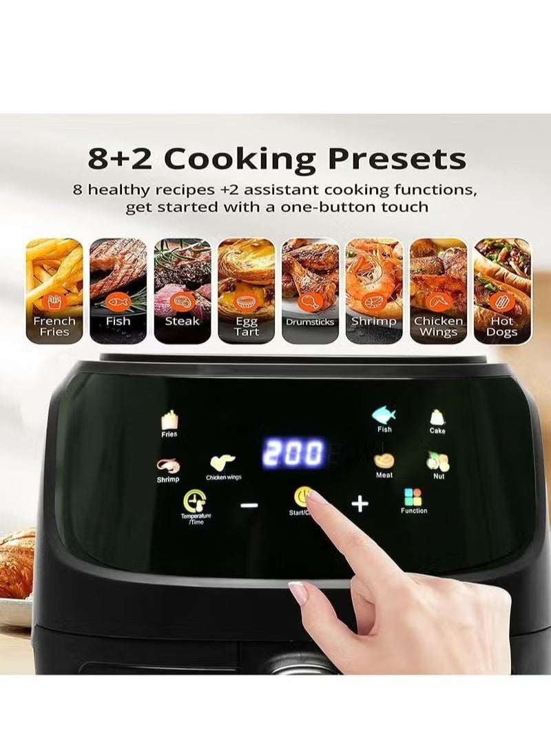 8L Digital Air Fryer 2400W – Extra Large Capacity Oil-Free Air Fryer with Touchscreen Control, Adjustable Temperature & Timer, 8 Preset Cooking Functions, Non-Stick Basket, Rapid Hot Air Circulation, Easy to Clean, Healthy Low-Fat Frying Solution
