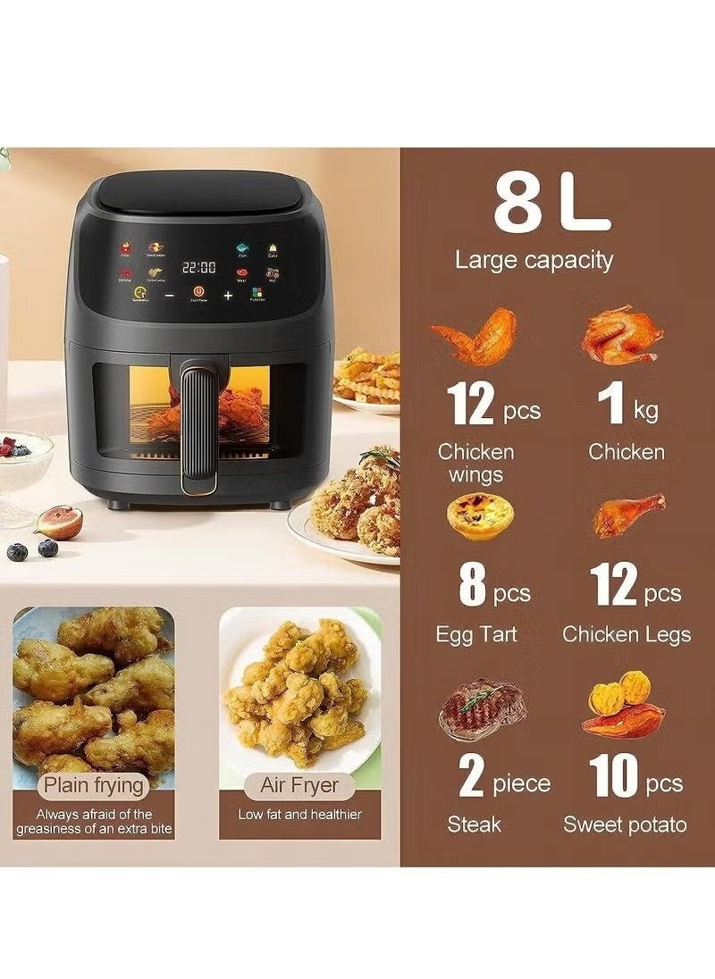 8L Digital Air Fryer 2400W – Extra Large Capacity Oil-Free Air Fryer with Touchscreen Control, Adjustable Temperature & Timer, 8 Preset Cooking Functions, Non-Stick Basket, Rapid Hot Air Circulation, Easy to Clean, Healthy Low-Fat Frying Solution