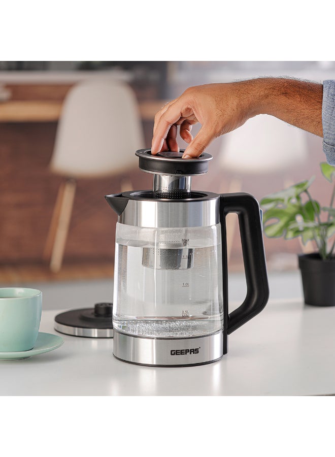 Renewed - 1.8 liter Electric Glass Kettle| Stainless Steel Filter,Boil Dry Protection and Automatic Cut-Off| LED Lighting, Perfect for Boiling Water, Milk, Tea | Cool Touch Handle| 2 Years Warranty 1.8 L 2200 W GK38049 Black