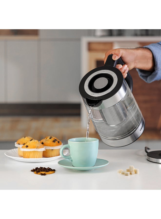 Renewed - 1.8 liter Electric Glass Kettle| Stainless Steel Filter,Boil Dry Protection and Automatic Cut-Off| LED Lighting, Perfect for Boiling Water, Milk, Tea | Cool Touch Handle| 2 Years Warranty 1.8 L 2200 W GK38049 Black