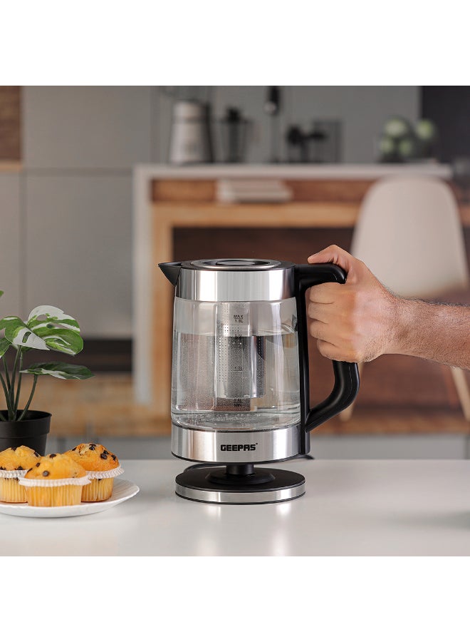 Renewed - 1.8 liter Electric Glass Kettle| Stainless Steel Filter,Boil Dry Protection and Automatic Cut-Off| LED Lighting, Perfect for Boiling Water, Milk, Tea | Cool Touch Handle| 2 Years Warranty 1.8 L 2200 W GK38049 Black