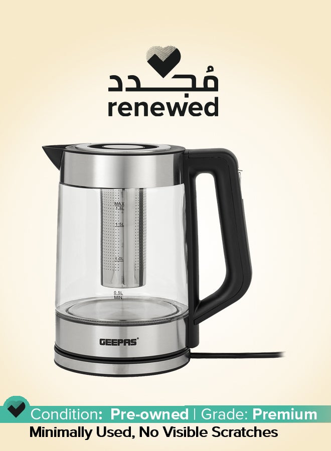 Renewed - 1.8 liter Electric Glass Kettle| Stainless Steel Filter,Boil Dry Protection and Automatic Cut-Off| LED Lighting, Perfect for Boiling Water, Milk, Tea | Cool Touch Handle| 2 Years Warranty 1.8 L 2200 W GK38049 Black