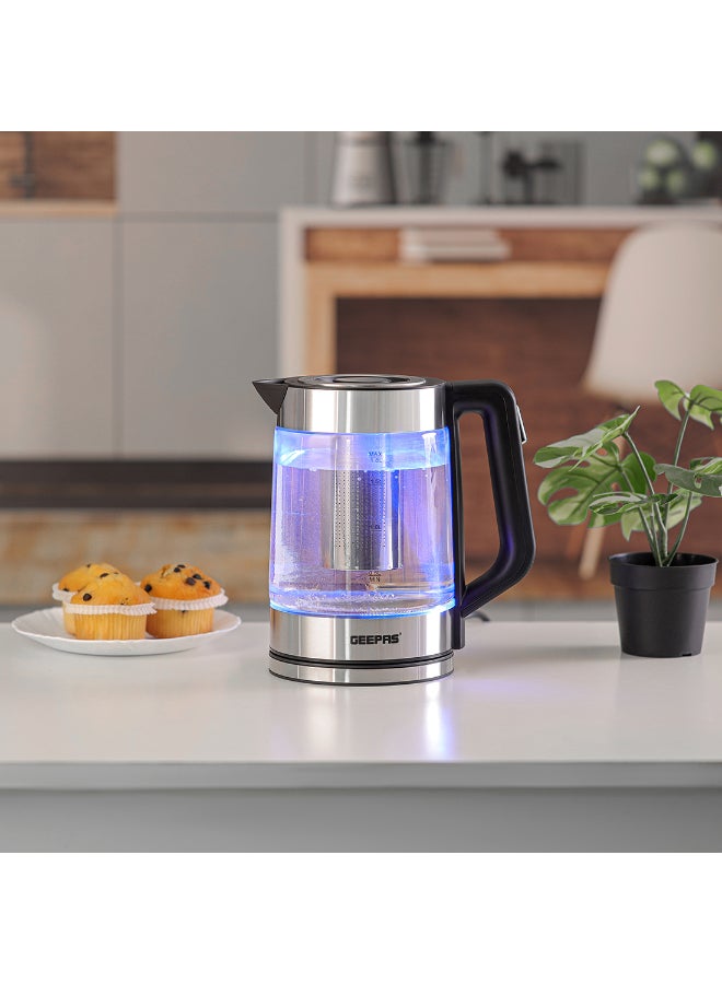 Renewed - 1.8 liter Electric Glass Kettle| Stainless Steel Filter,Boil Dry Protection and Automatic Cut-Off| LED Lighting, Perfect for Boiling Water, Milk, Tea | Cool Touch Handle| 2 Years Warranty 1.8 L 2200 W GK38049 Black