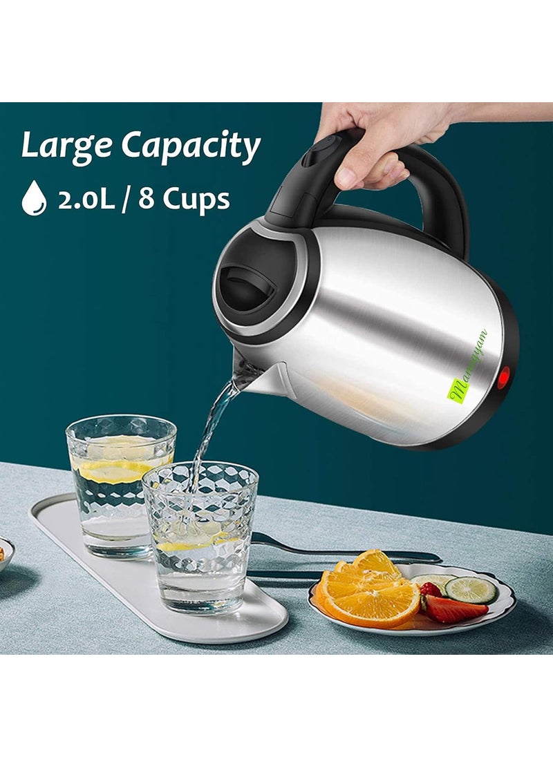 MANOGYAM Electric Kettle Hot Water Kettle Stainless Steel Electric Tea Kettle Coffee Kettle Water Boiler Electric Kettle for Tea Coffee Soup Noodles Auto Cut Off Function 2 Litres