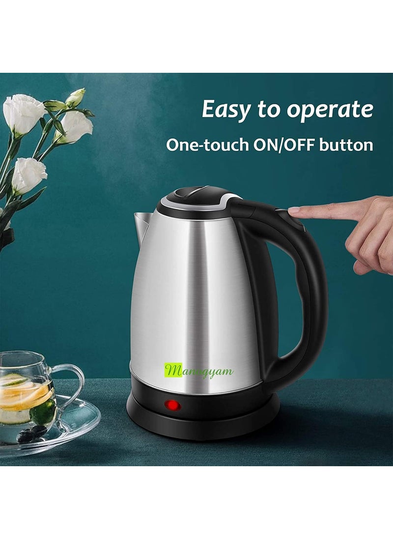 MANOGYAM Electric Kettle Hot Water Kettle Stainless Steel Electric Tea Kettle Coffee Kettle Water Boiler Electric Kettle for Tea Coffee Soup Noodles Auto Cut Off Function 2 Litres