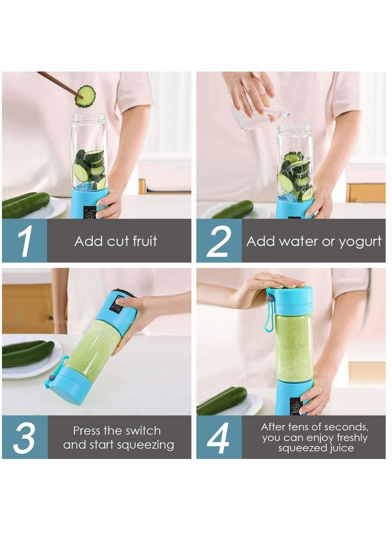 Portable Blender, Personal Blender for Shakes and Smoothies Personal Size Blenders with USB Rechargeable Mini Fruit Juice Mixer Mini Juicer Smoothie Blender Bottles Travel 400ML Blue