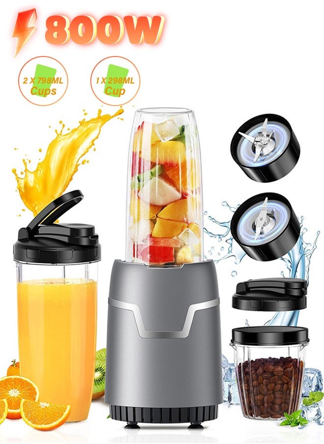 Electric Juicer Countertop Blender,Multifunctional Personal Size Blenders,Citrus Juicer and Grain Grinder Mill Combo,Smoothie Maker with 800W Watt 2* 798ML To-Go Cups 298 ML Grinding Cup for Protein Shake,Baby Food,Frozen Drink