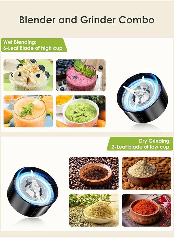 Electric Juicer Countertop Blender,Multifunctional Personal Size Blenders,Citrus Juicer and Grain Grinder Mill Combo,Smoothie Maker with 800W Watt 2* 798ML To-Go Cups 298 ML Grinding Cup for Protein Shake,Baby Food,Frozen Drink