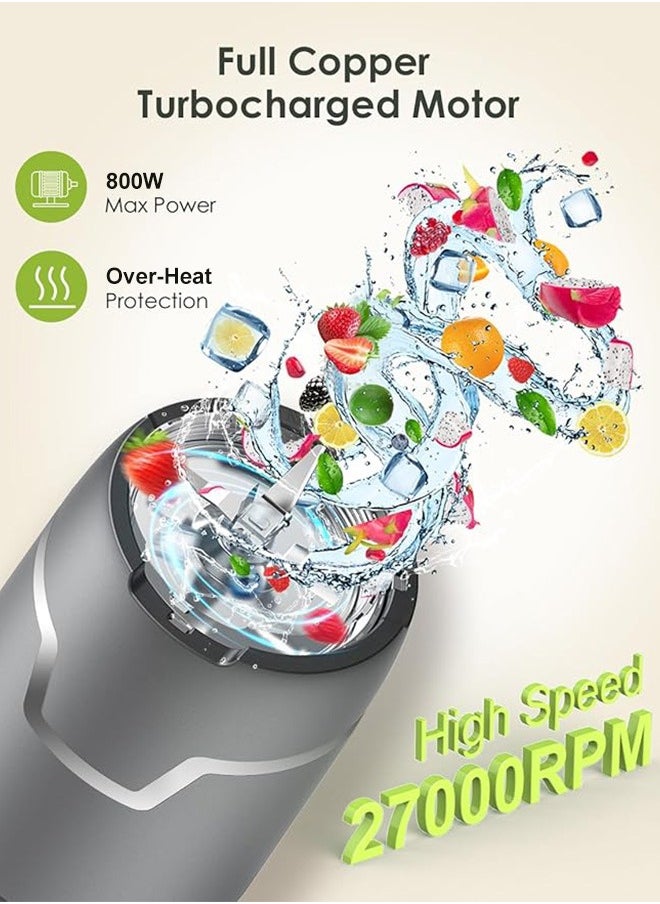Electric Juicer Countertop Blender,Multifunctional Personal Size Blenders,Citrus Juicer and Grain Grinder Mill Combo,Smoothie Maker with 800W Watt 2* 798ML To-Go Cups 298 ML Grinding Cup for Protein Shake,Baby Food,Frozen Drink