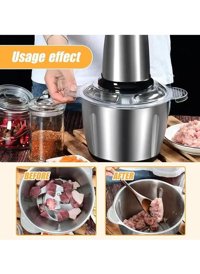 Multifunctional Electric Meat Grinder and Food Chopper – 3L Stainless Steel Bowl, 300W Powerful Motor, Double-Layer Blades for Fast Meat Mincing, Vegetable & Fruit Chopping, Baby Food Preparation – Green Color, Compact & Easy to Clean