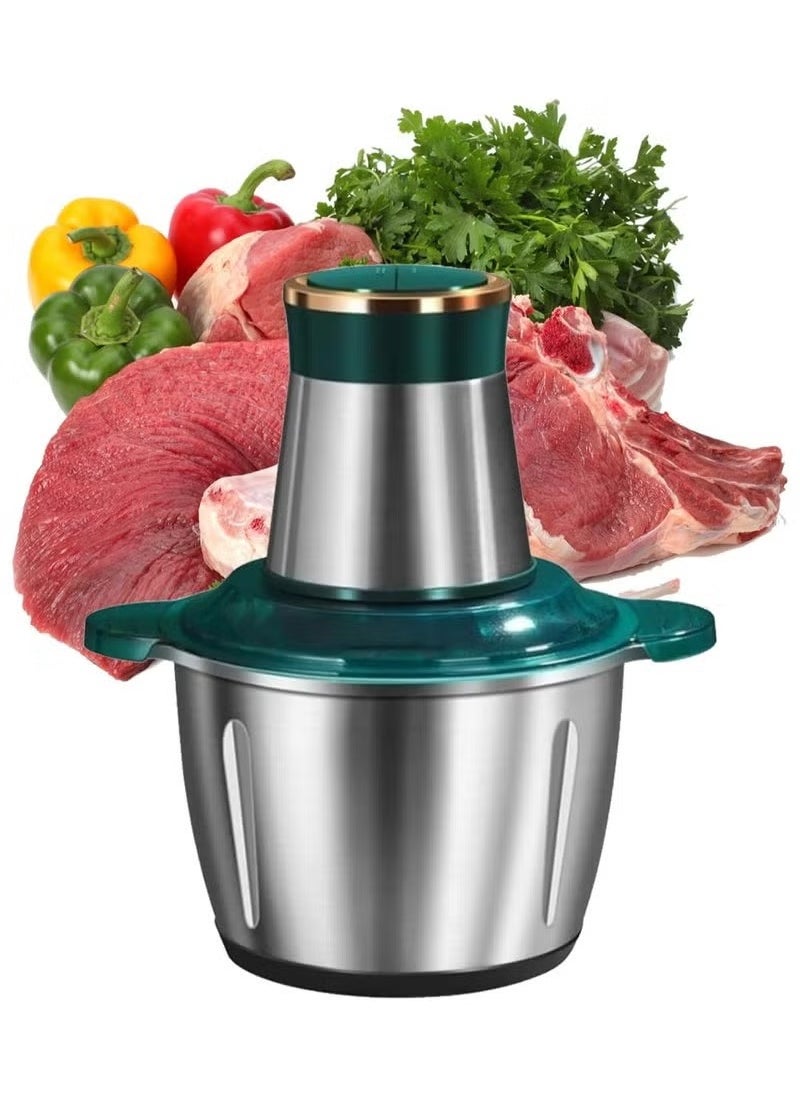 Multifunctional Electric Meat Grinder and Food Chopper – 3L Stainless Steel Bowl, 300W Powerful Motor, Double-Layer Blades for Fast Meat Mincing, Vegetable & Fruit Chopping, Baby Food Preparation – Green Color, Compact & Easy to Clean