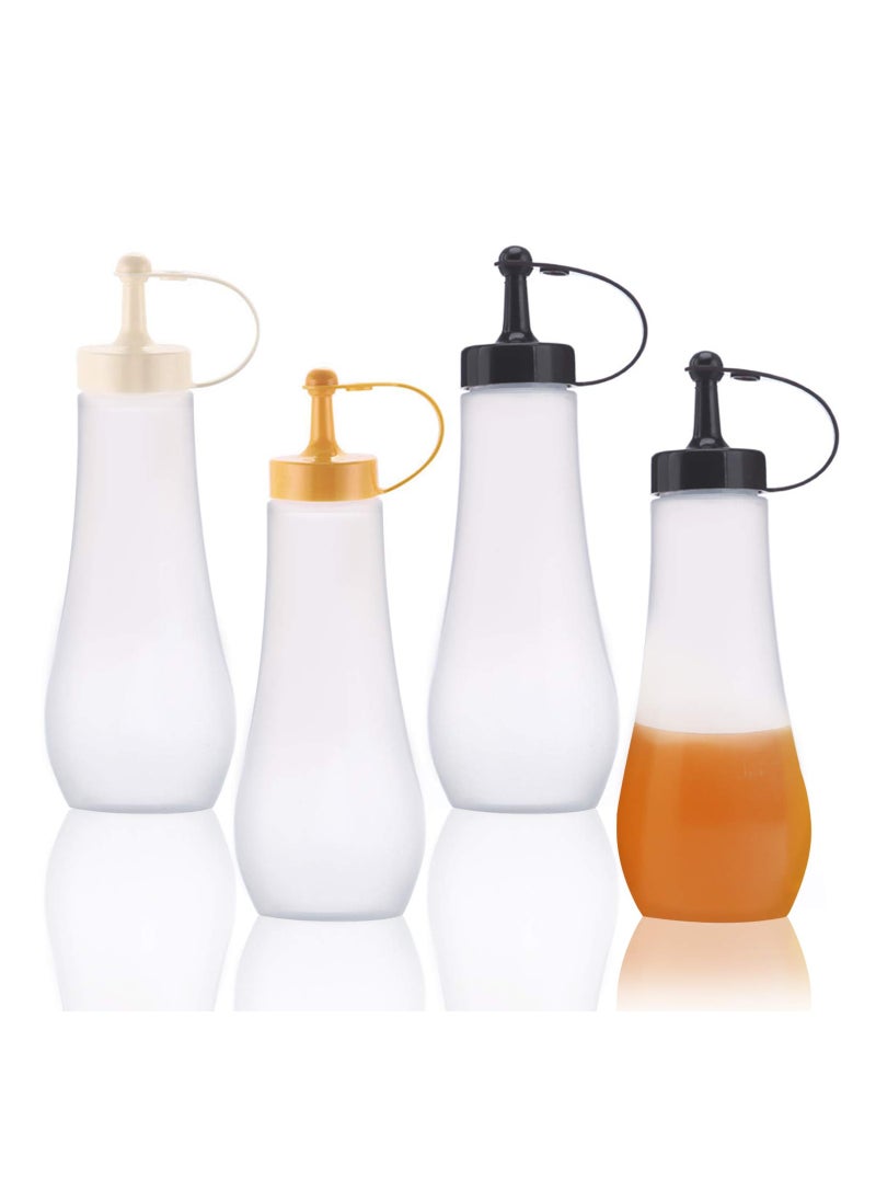 Squeeze Bottle, 4 Plastic Squeeze Squirt Condiment Bottles Sauce Bottles with Caps, for Sauce, BBQ, Hot and Olive Oil, Condiments, Oil,  Use Your Imagination to Make Delicious Food, White