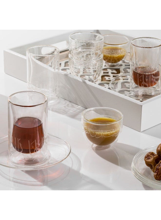 18 Pieces Double Wall Tea  Coffee Set  Calligraphy