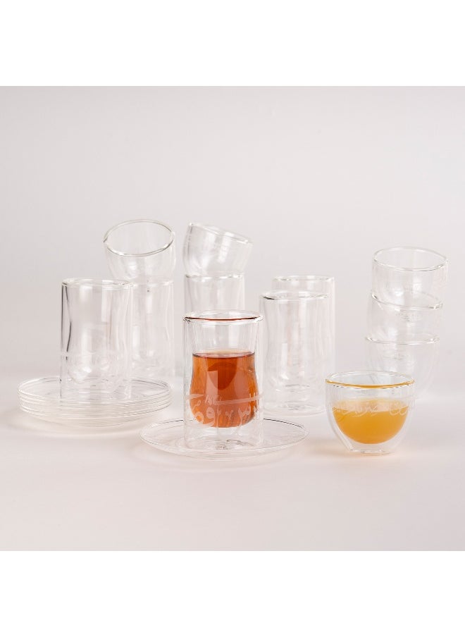 18 Pieces Double Wall Tea  Coffee Set  Calligraphy