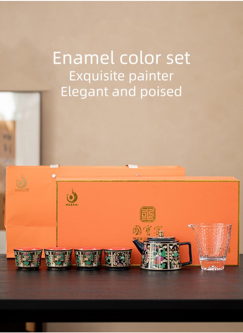 Luxury Hand-Painted Cloisonné Porcelain Tea Set – Premium Gift Box with Teapot, 4 Cups  Pitcher, High-Fire Gaoling Clay, Built-in Filter, Elegant Chinese Artistry for Home  Office Tea Ceremony