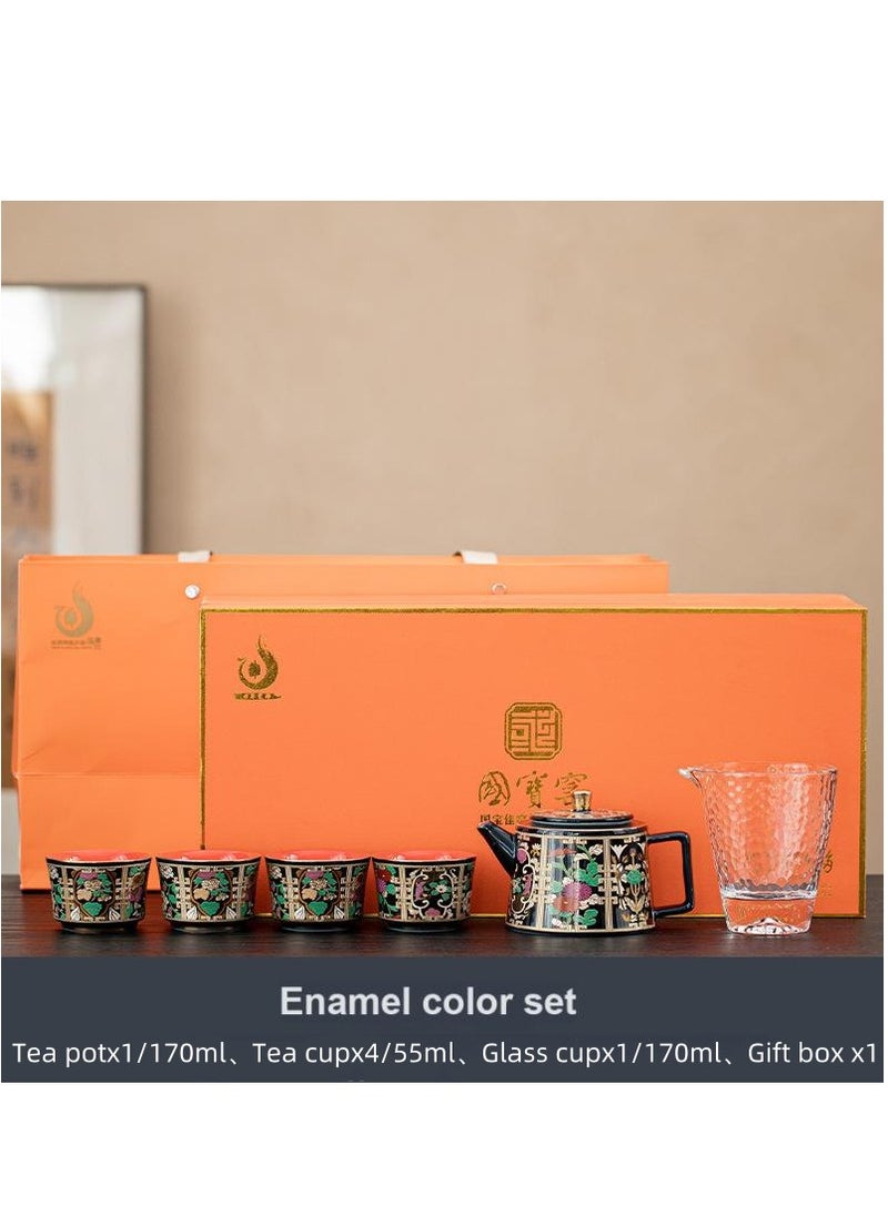 Luxury Hand-Painted Cloisonné Porcelain Tea Set – Premium Gift Box with Teapot, 4 Cups  Pitcher, High-Fire Gaoling Clay, Built-in Filter, Elegant Chinese Artistry for Home  Office Tea Ceremony