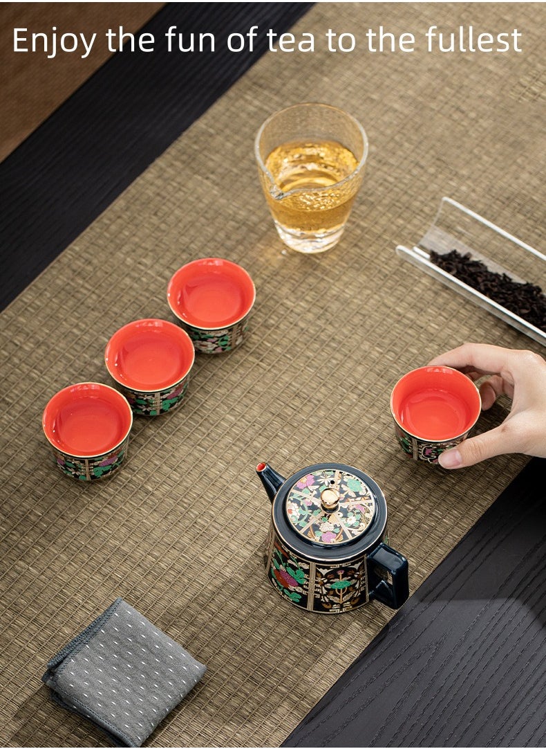 Luxury Hand-Painted Cloisonné Porcelain Tea Set – Premium Gift Box with Teapot, 4 Cups  Pitcher, High-Fire Gaoling Clay, Built-in Filter, Elegant Chinese Artistry for Home  Office Tea Ceremony