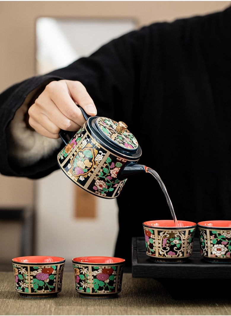 Luxury Hand-Painted Cloisonné Porcelain Tea Set – Premium Gift Box with Teapot, 4 Cups  Pitcher, High-Fire Gaoling Clay, Built-in Filter, Elegant Chinese Artistry for Home  Office Tea Ceremony