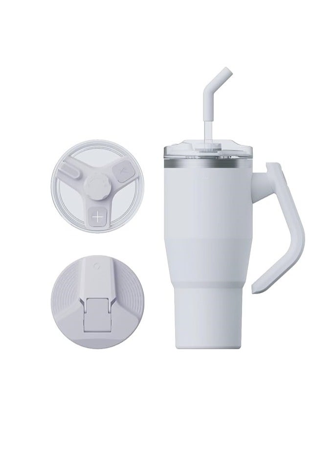 Stainless Steel Insulated Tumbler with 180° Rotating Handle and Lid with Straw, 100% Leak Proof Travel 950ml white