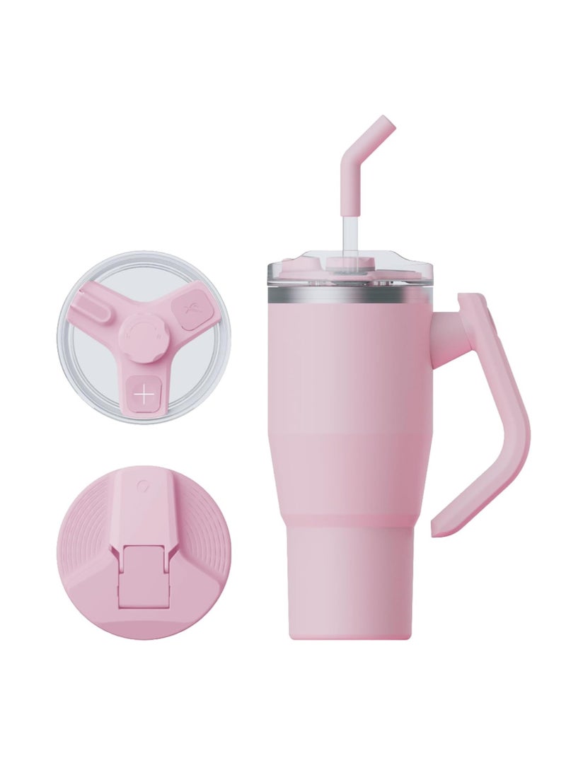 Stainless Steel Insulated Tumbler with 180° Rotating Handle and Lid with Straw, 100% Leak Proof Travel 950ml pink