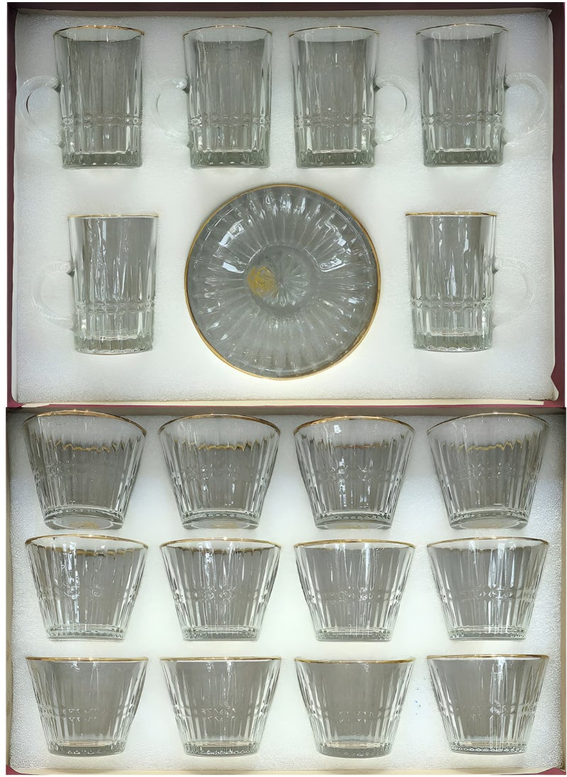 High quality clear crystal tea and coffee cups and saucers set, 24 pieces
