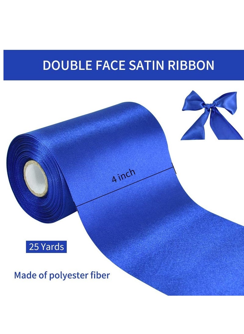 Blue Ribbon, Solid Color Fastener Double Sided Ribbon, Large Ribbon for Car Bow Sewing Craft Gift Wrapping Wedding Party Decor, Opening Ceremony Kit Grand Opening Chair Sash Ornament (4