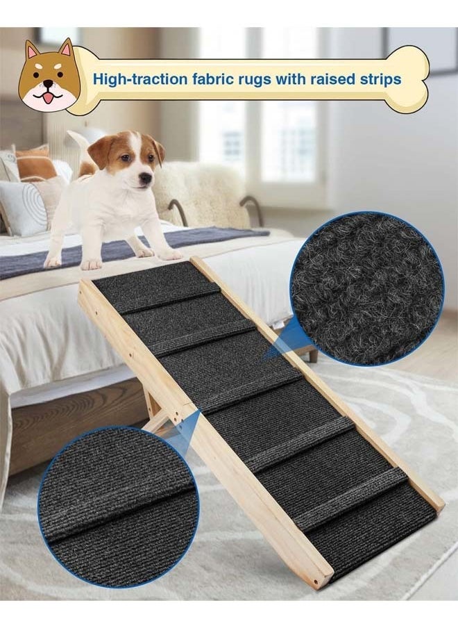 Adjustable Dog Ramp, Wooden Folding Portable Pet Ramp, Rated for 30 LBS, 83cm/32.6