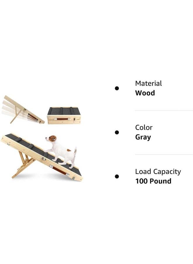 Adjustable Dog Ramp, Wooden Folding Portable Pet Ramp, Rated for 30 LBS, 83cm/32.6