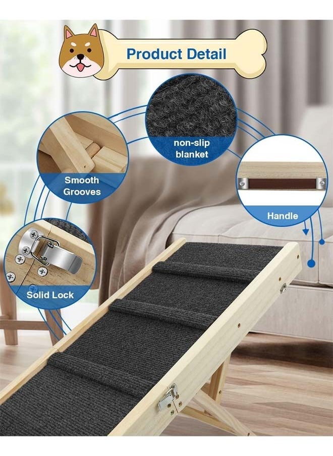 Adjustable Dog Ramp, Wooden Folding Portable Pet Ramp, Rated for 30 LBS, 83cm/32.6