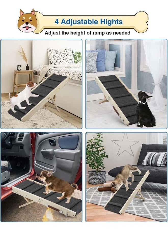 Adjustable Dog Ramp, Wooden Folding Portable Pet Ramp, Rated for 30 LBS, 83cm/32.6