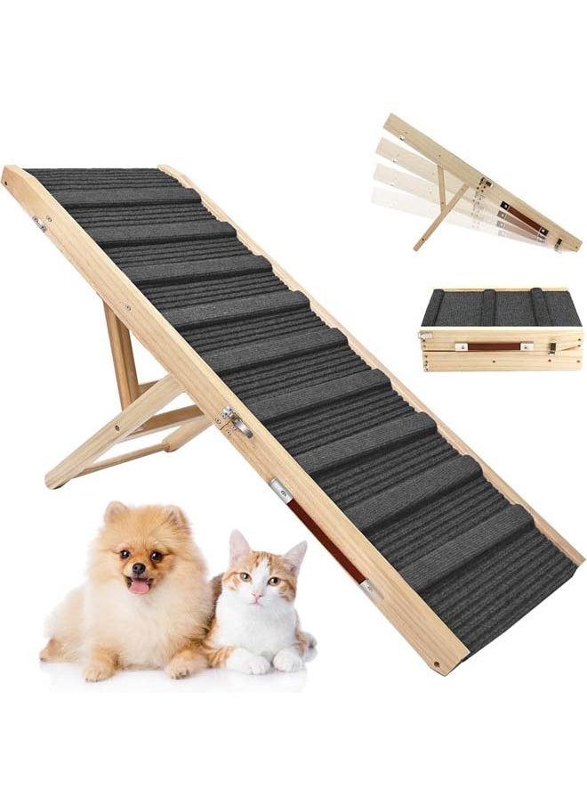 Adjustable Dog Ramp, Wooden Folding Portable Pet Ramp, Rated for 30 LBS, 83cm/32.6