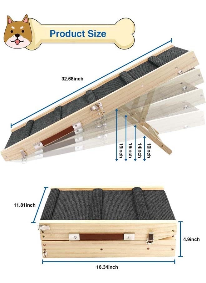 Adjustable Dog Ramp, Wooden Folding Portable Pet Ramp, Rated for 30 LBS, 83cm/32.6