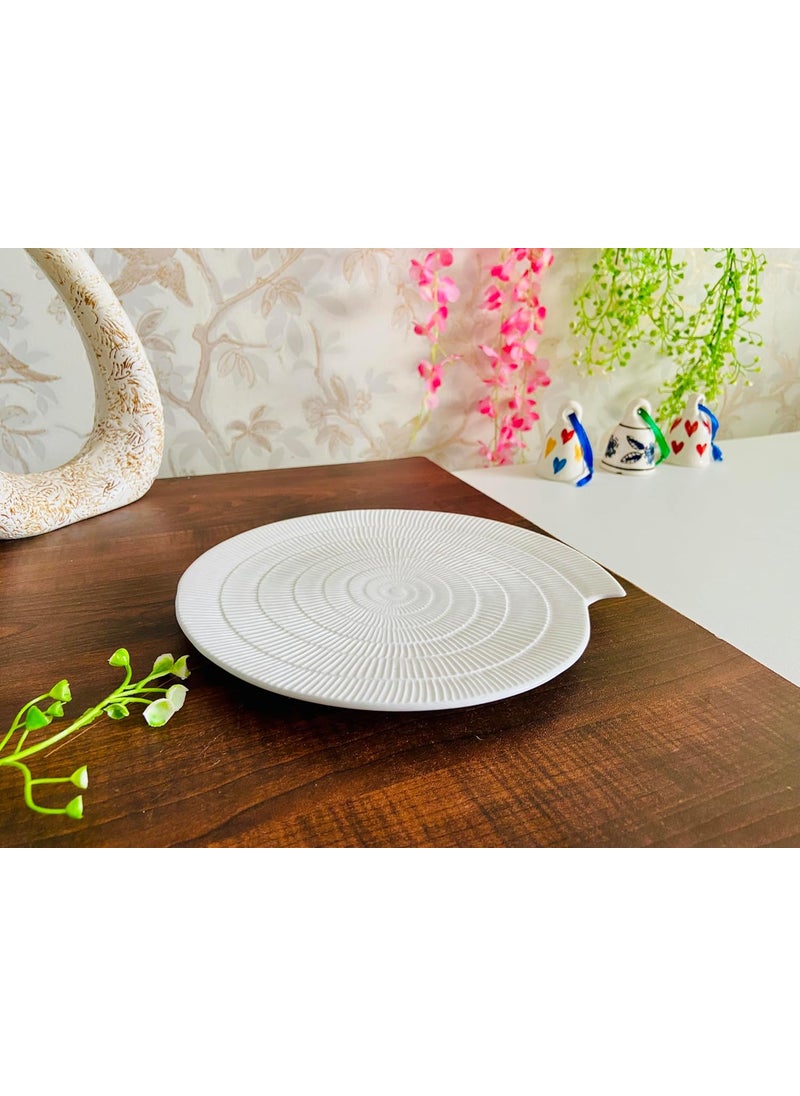 ALTAICA Porcelain White Ceramic Platter Appetizer Plate Tray for Serving Snacks Salad Pizza Parantha Perfect for Modern Kitchen Size 21x21x1 cm Disk Design