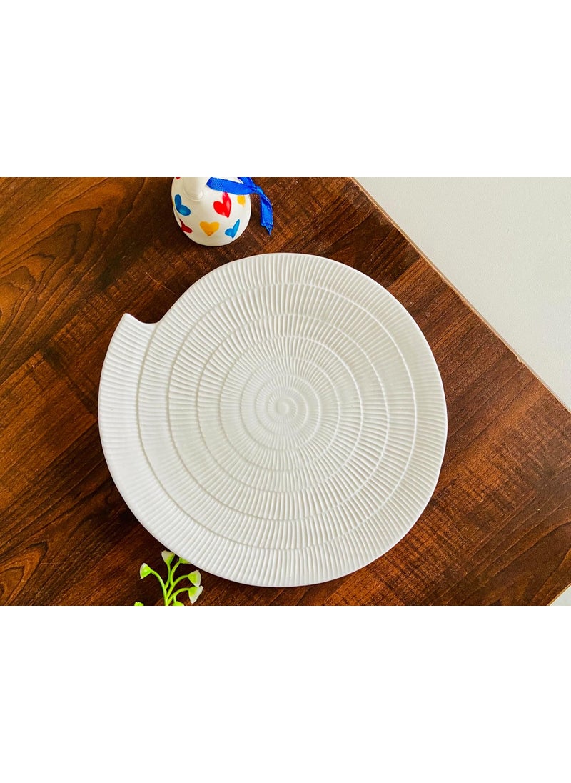 ALTAICA Porcelain White Ceramic Platter Appetizer Plate Tray for Serving Snacks Salad Pizza Parantha Perfect for Modern Kitchen Size 21x21x1 cm Disk Design