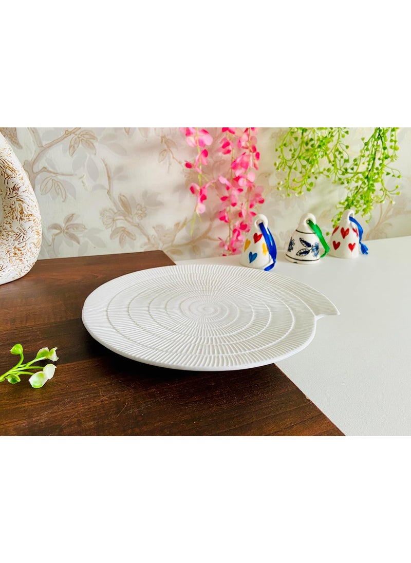 ALTAICA Porcelain White Ceramic Platter Appetizer Plate Tray for Serving Snacks Salad Pizza Parantha Perfect for Modern Kitchen Size 21x21x1 cm Disk Design