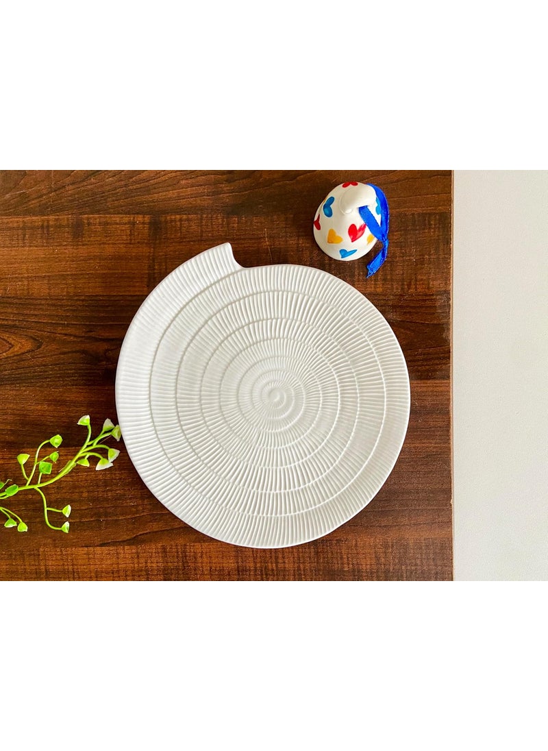 ALTAICA Porcelain White Ceramic Platter Appetizer Plate Tray for Serving Snacks Salad Pizza Parantha Perfect for Modern Kitchen Size 21x21x1 cm Disk Design