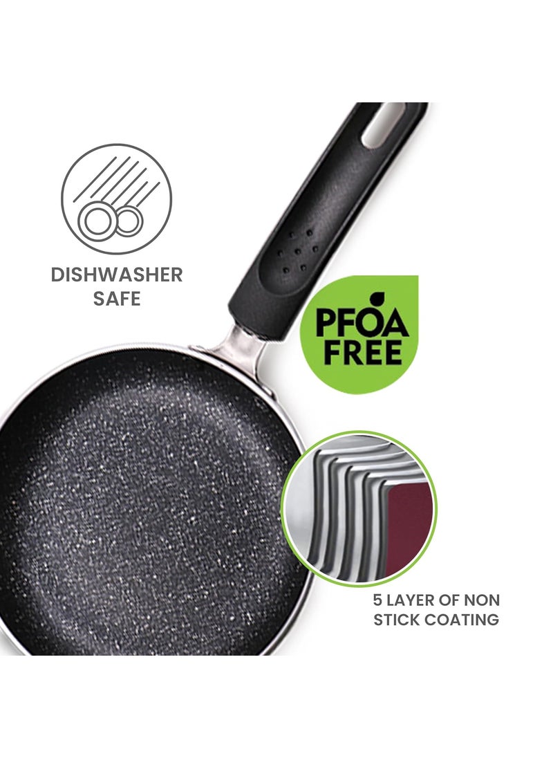 MILTON Pro cook Granito Non Induction Fry Pan 14 cm Burgundy Flame Safe Dishwasher Safe Food Grade Metal Spoon Friendly Non Stick Bakelite Handle 2 Years Warranty